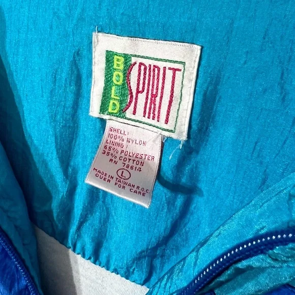 Bold Spirit Vintage 90s Colorblock Windbreaker Jacket Blue Magenta Retro L - Picture 9 of 11